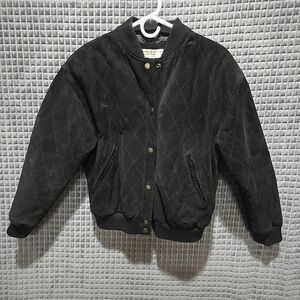 VTG Black Nubuck Leather Jacket Sz10 Distressed Snap Quilted Moto Bomber Biker